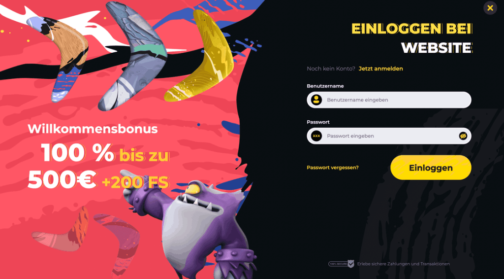 Boomerang Casino Login Prozess für Österreichische Spieler